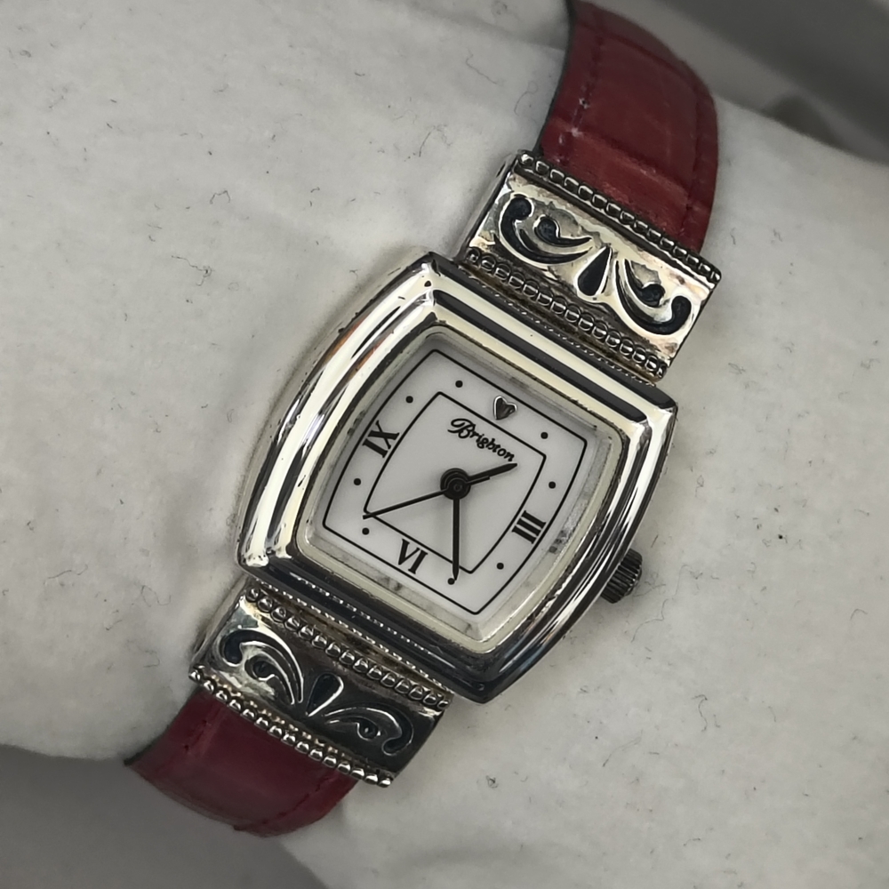 Brighton 925 Waterford Red & Black Reversible Leather Band Watch